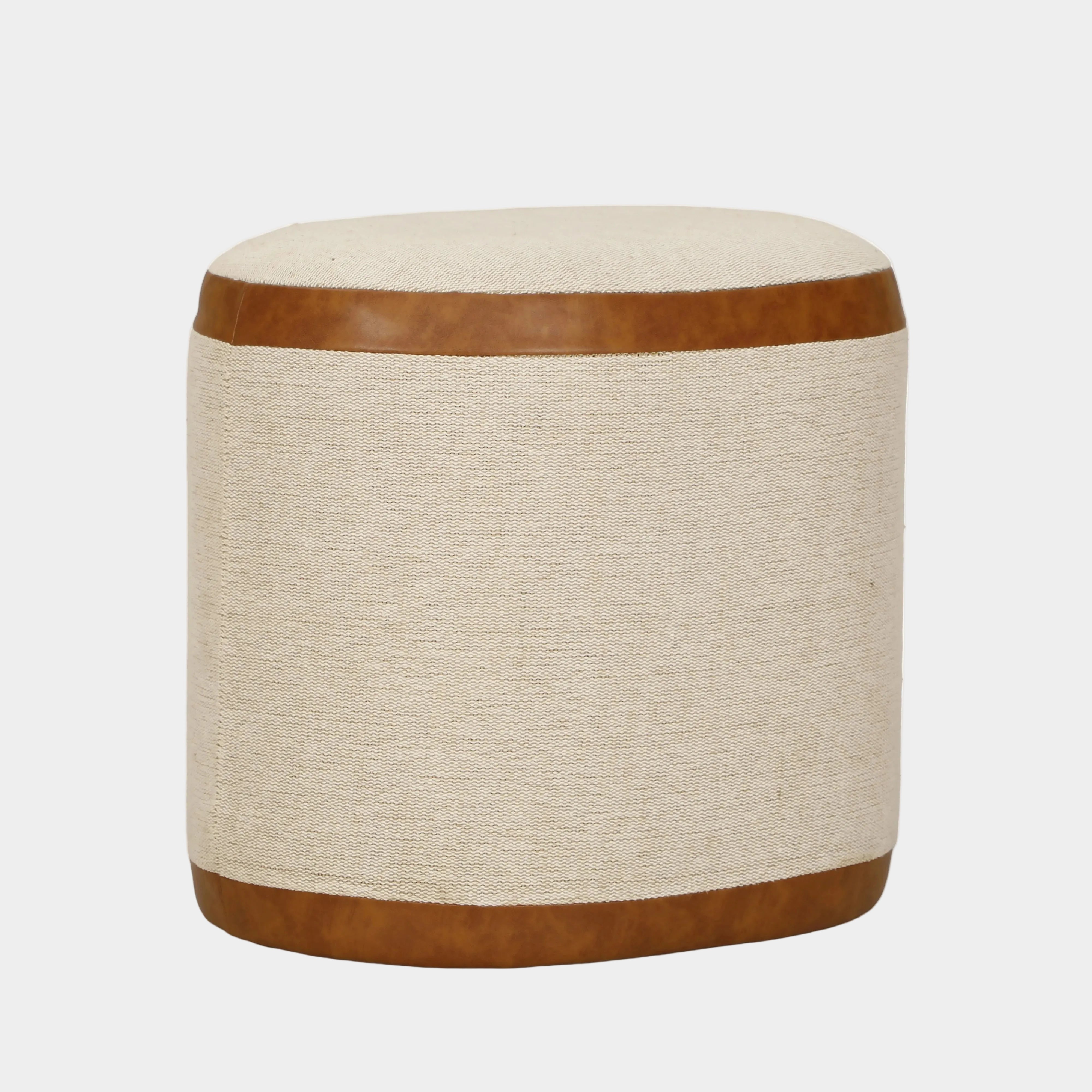 Huche Cotton Jute and Vegan Leather Oval Contract-Grade Pouf