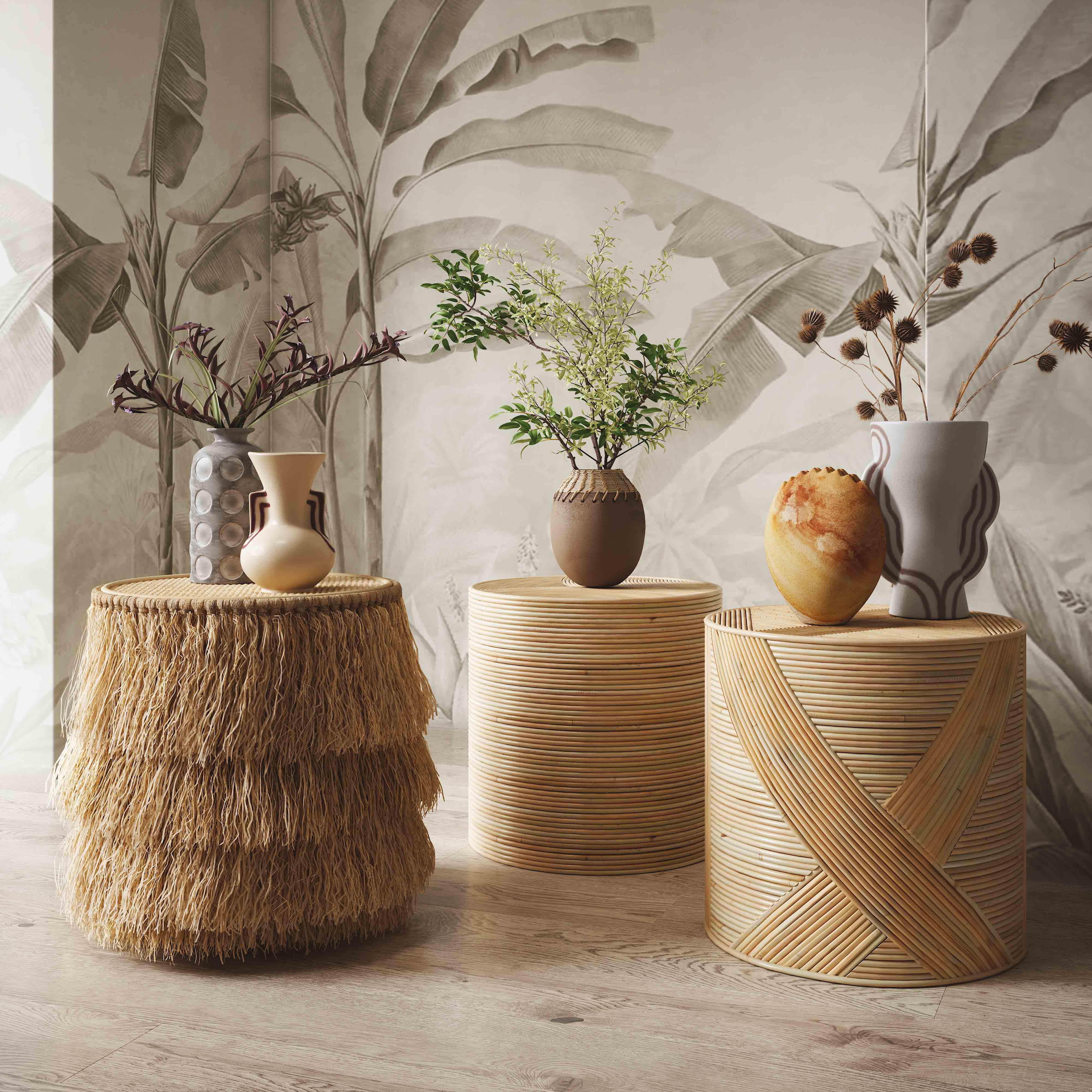 Luau Natural Rattan Round End Table