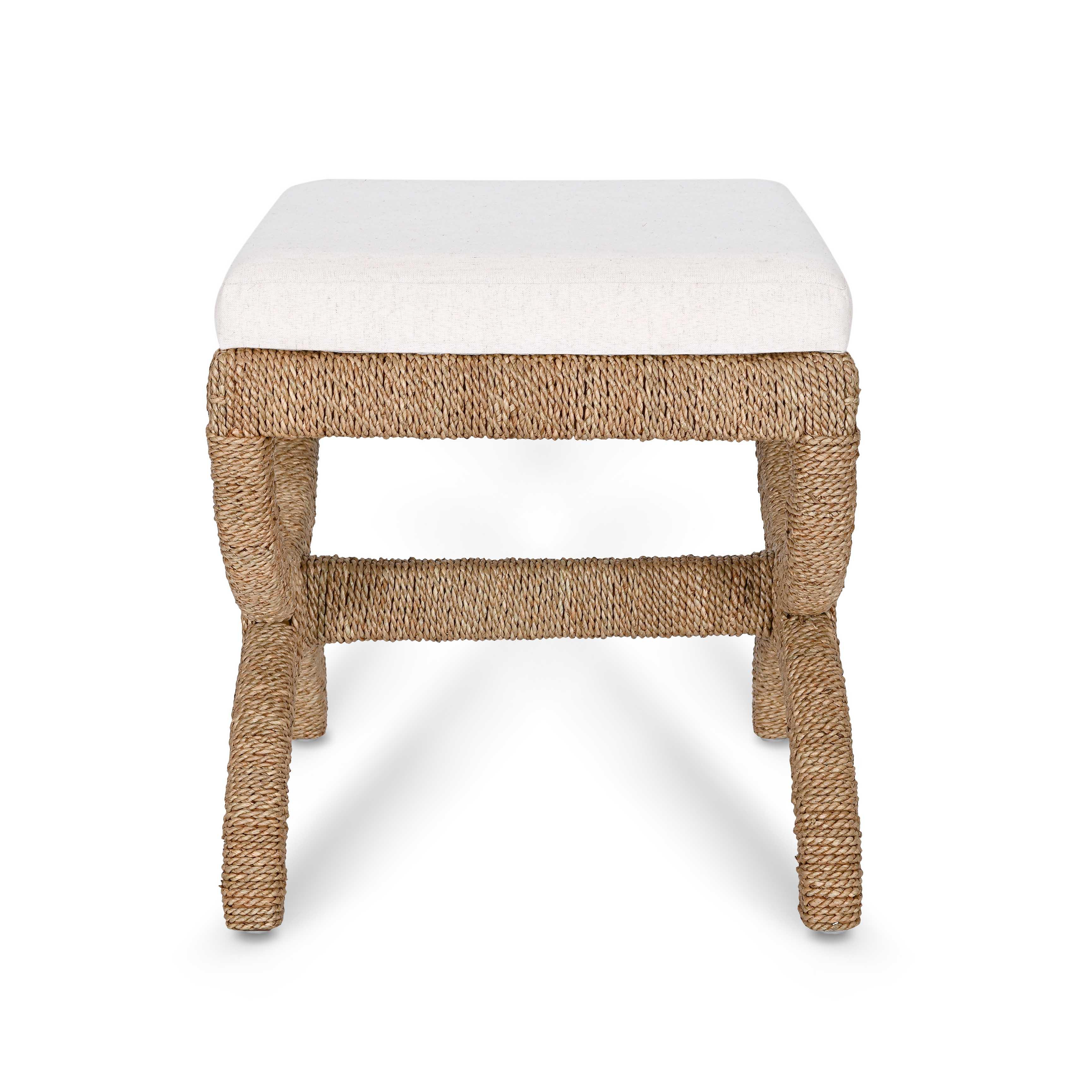 Kappa Cream Contract-Grade Fabric and Natural Seagrass Accent Stool