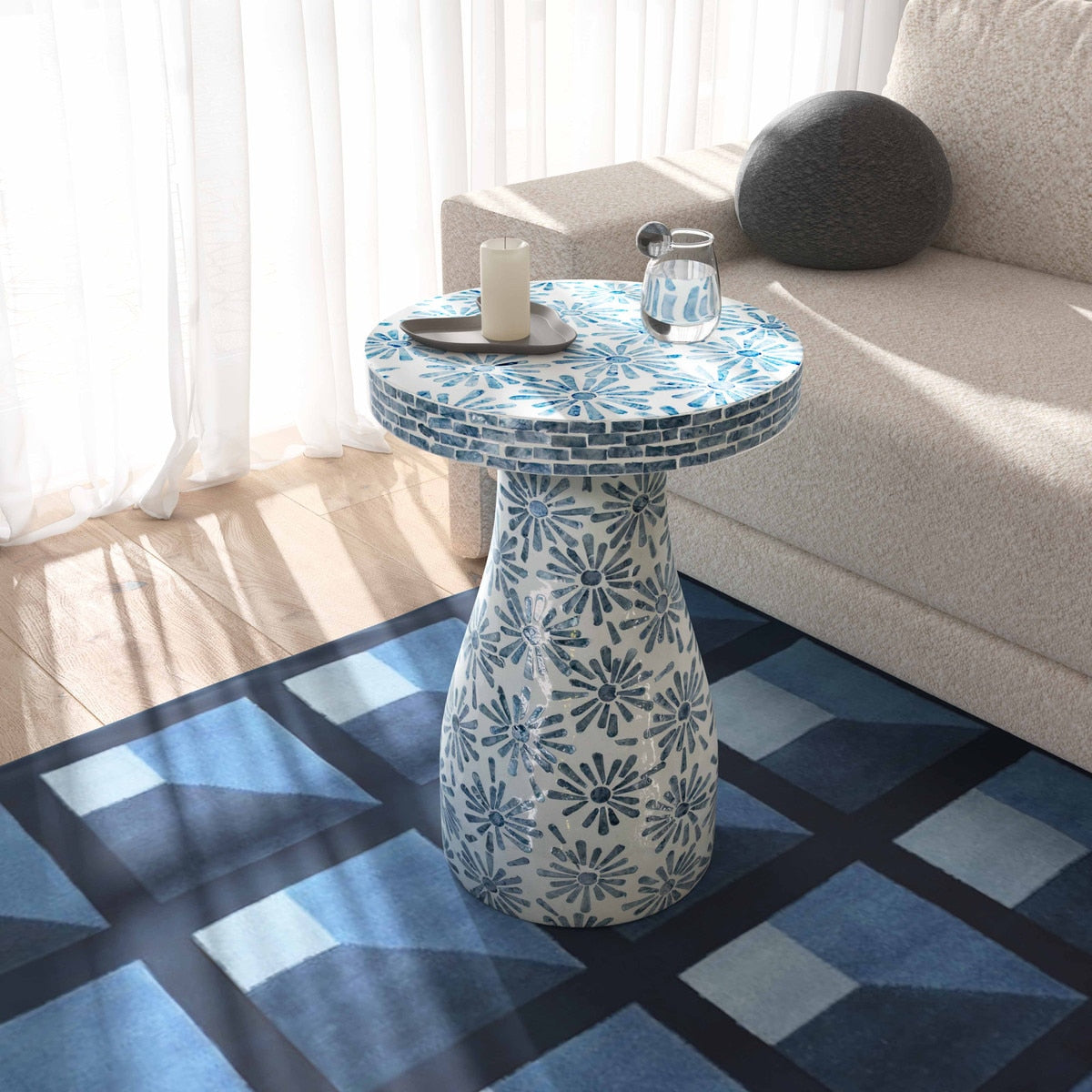 Halio Blue Floral Shell Side Table