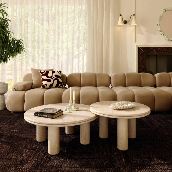 Amora Faux Travertine Indoor/Outdoor 32" Round Accent Table