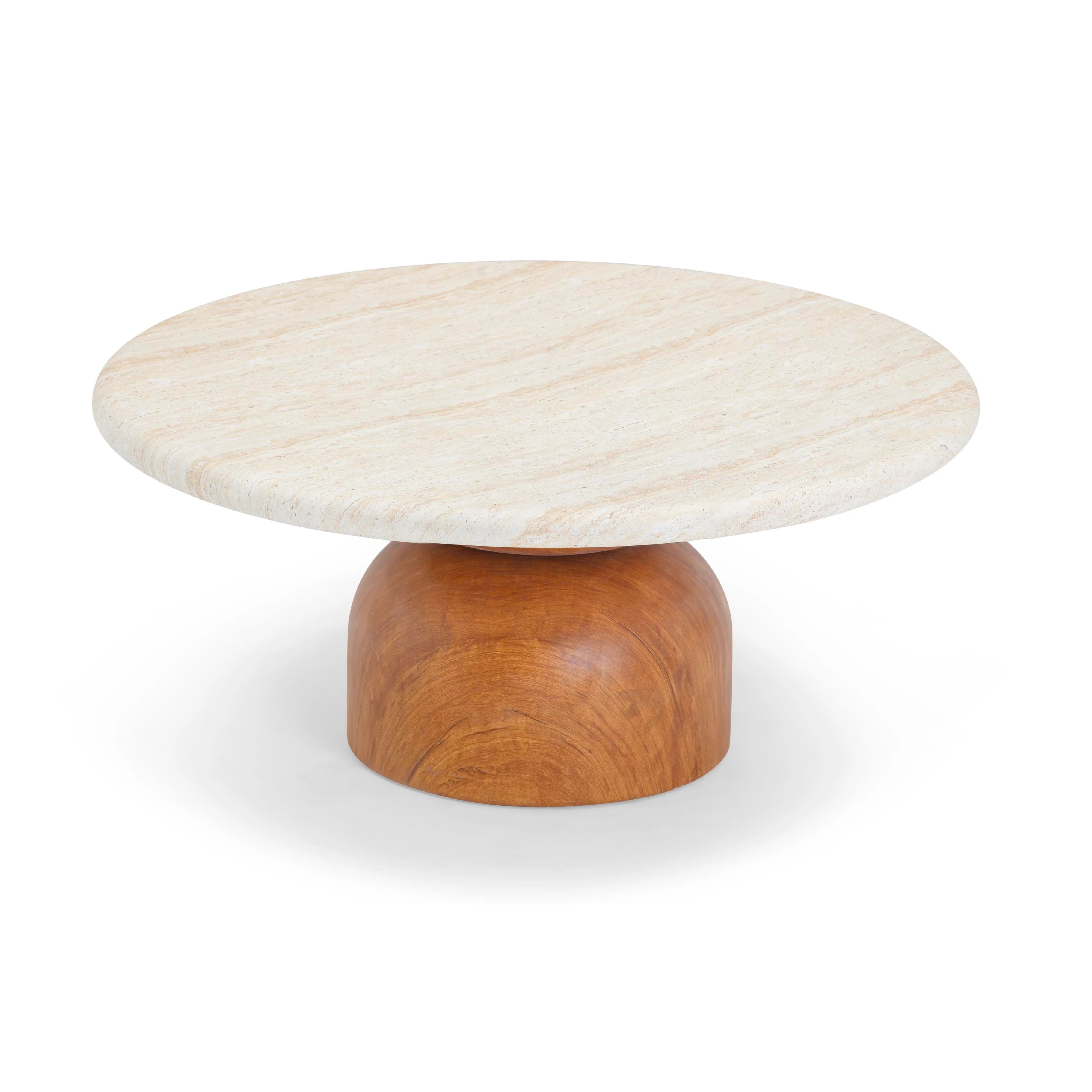 Cynthia 36" Faux Travertine Concrete Indoor/Outdoor Coffee Table