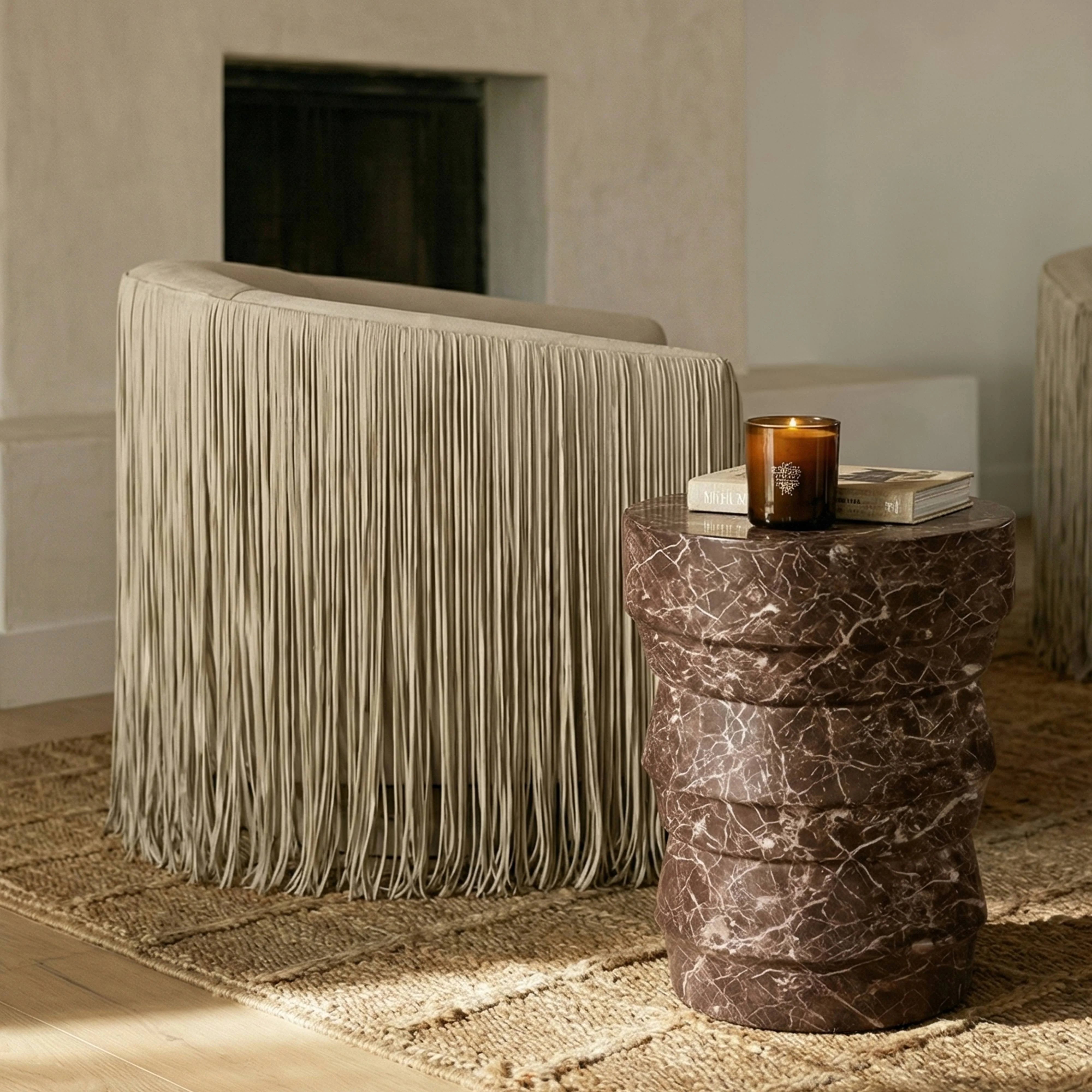 Ayon Faux Red Levanto Marble Indoor/Outdoor Concrete Side Table