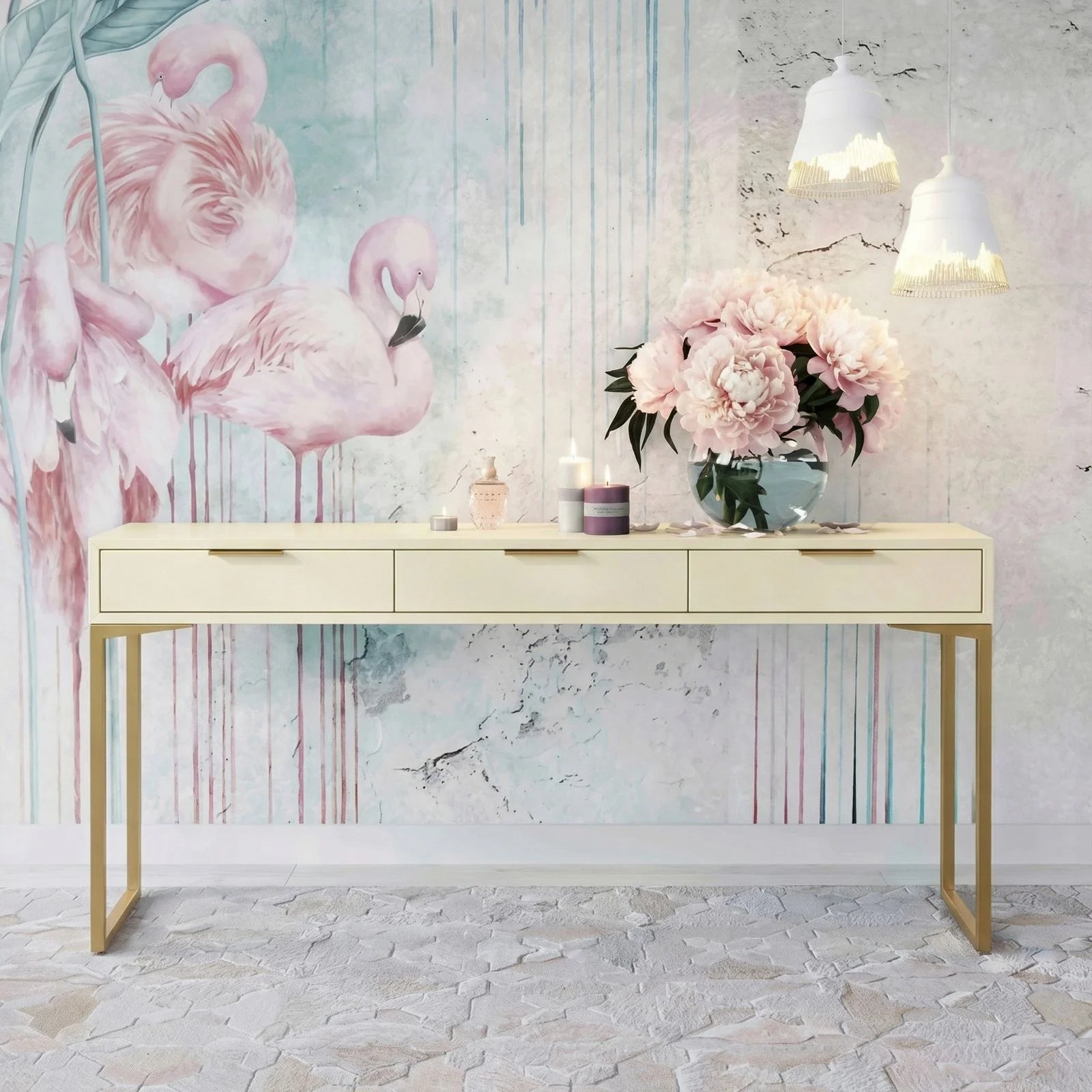 Pesce 59" Faux Shagreen 3-Drawer Console Table