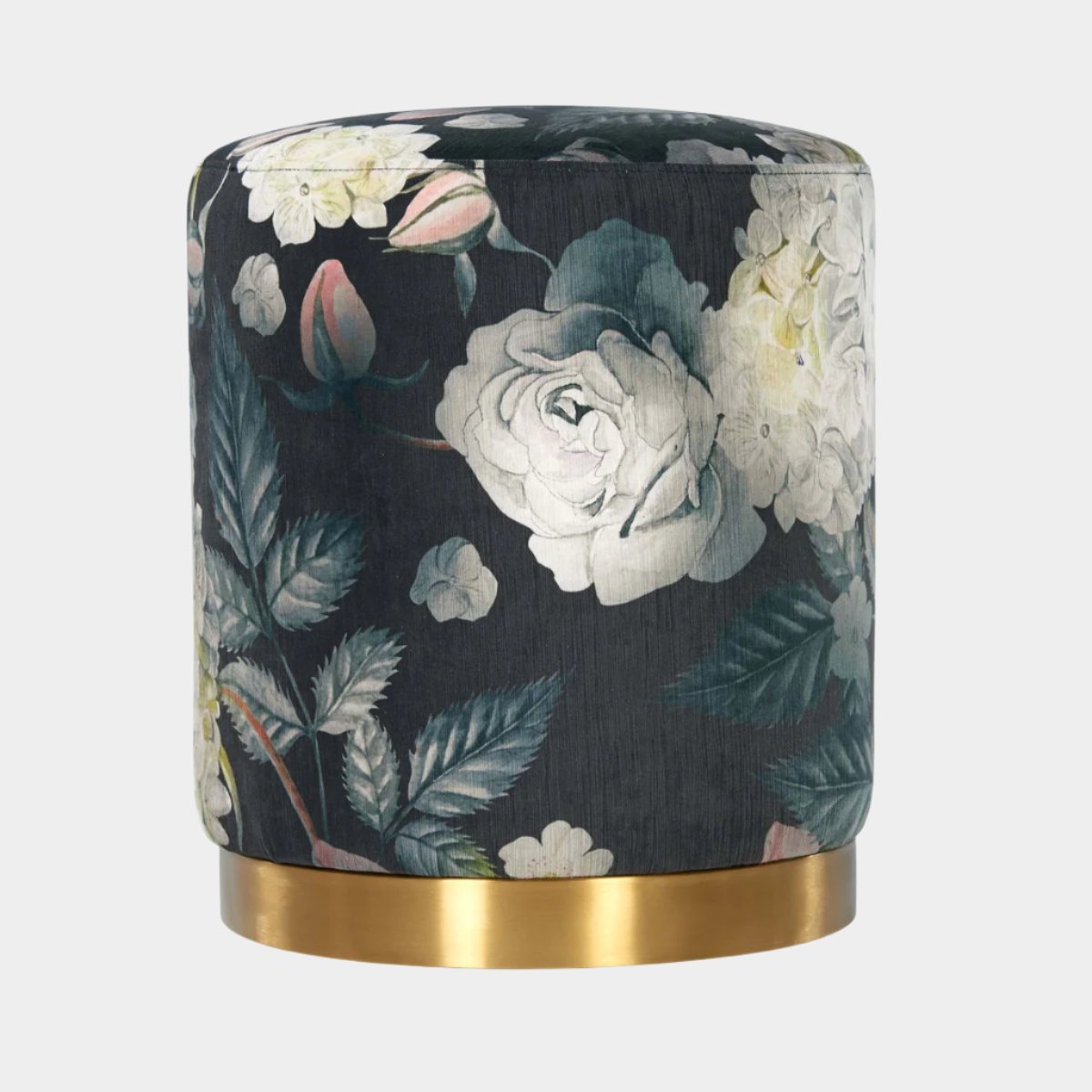 Opal Floral Velvet Ottoman -Gold Base