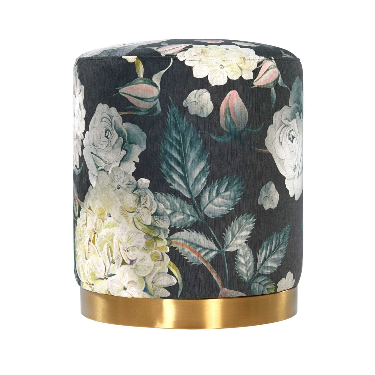 Opal Floral Velvet Ottoman -Gold Base