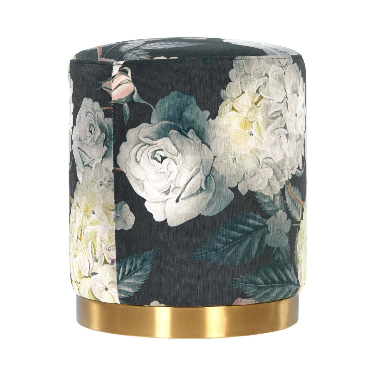 Opal Floral Velvet Ottoman -Gold Base