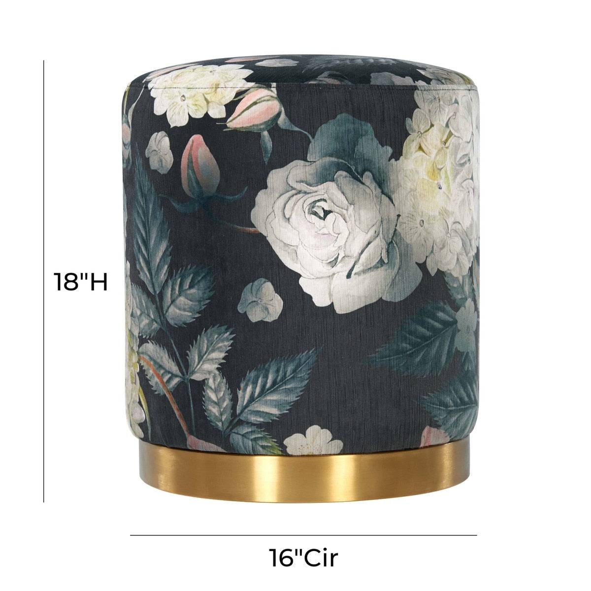 Opal Floral Velvet Ottoman -Gold Base