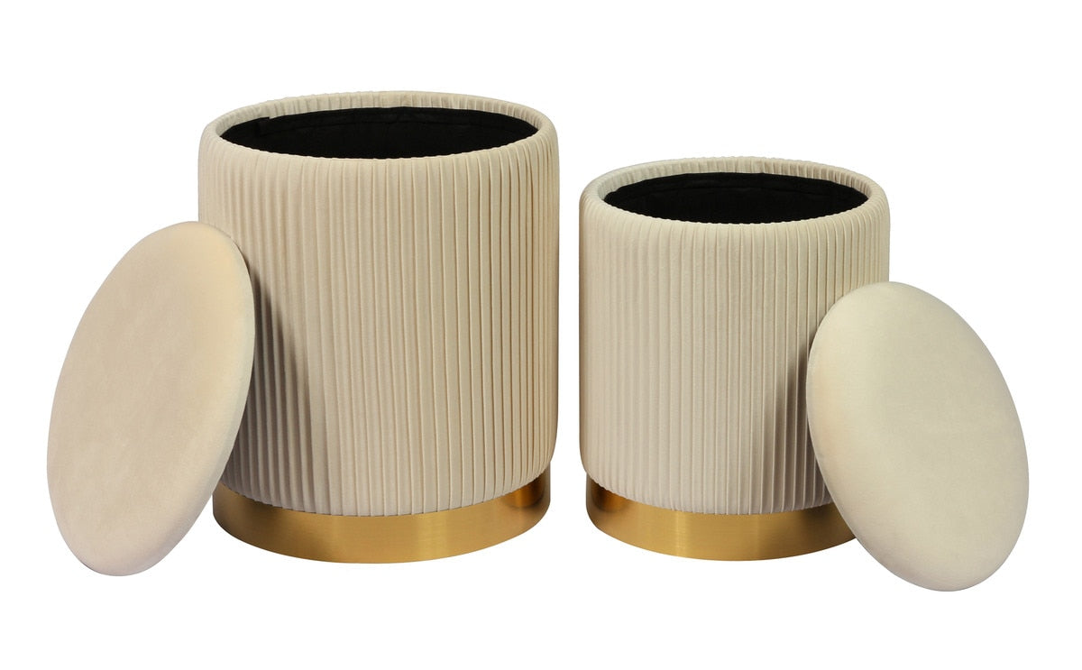 Channeled Cream Storage Ottomans - Set of 2