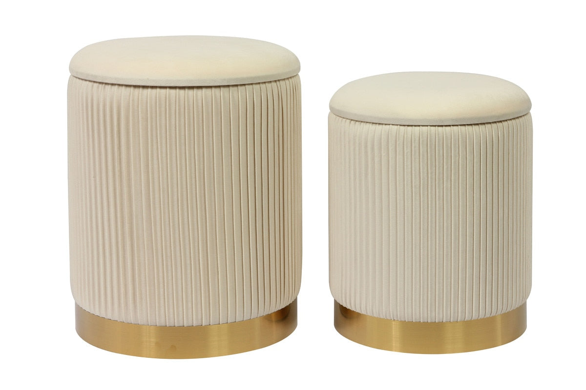 Channeled Cream Storage Ottomans - Set of 2