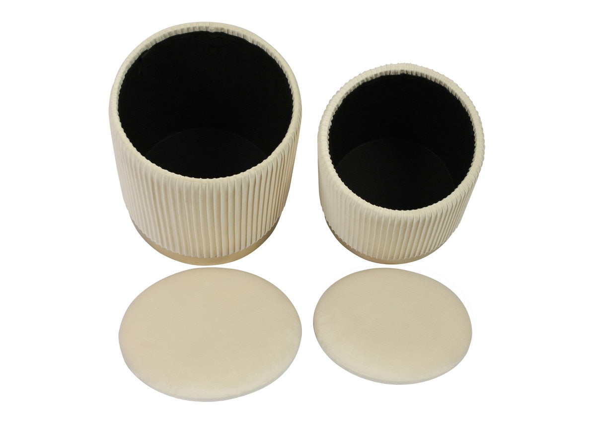 Channeled Cream Storage Ottomans - Set of 2