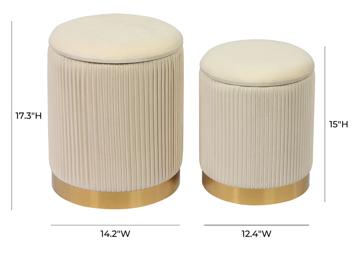 Channeled Cream Storage Ottomans - Set of 2