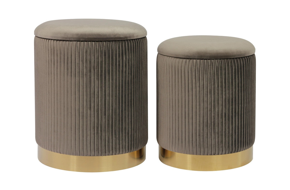 Channeled Grey Storage Ottomans - Set of 2