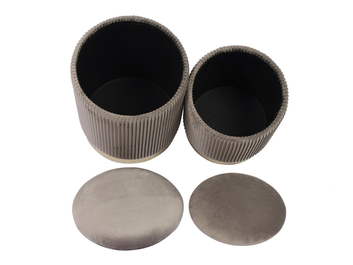 Channeled Grey Storage Ottomans - Set of 2