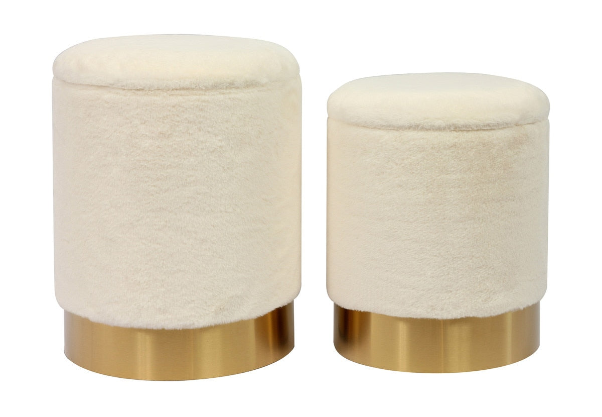 Teddy Faux Sheepskin Storage Ottomans - Set of 2