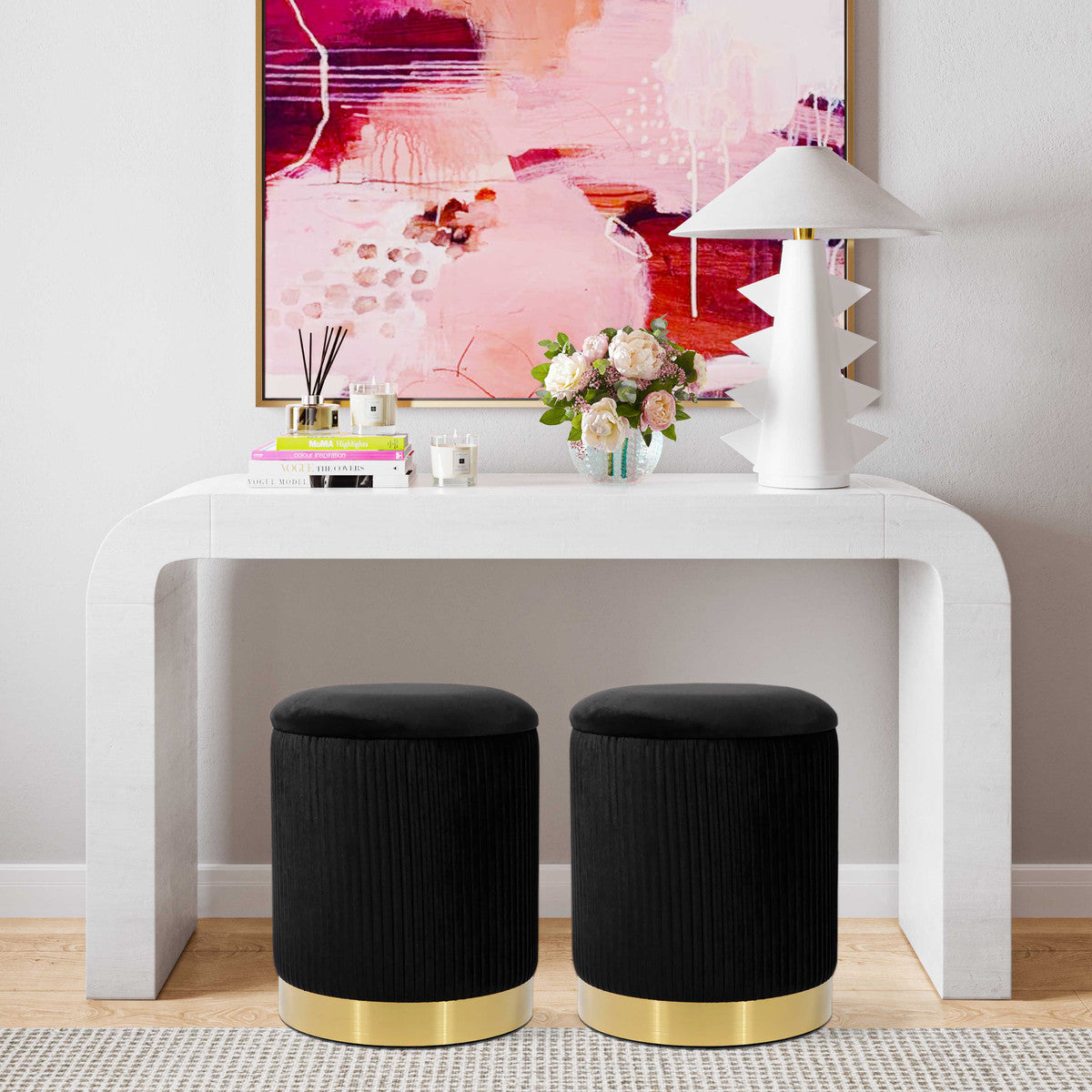 Pouf de rangement en velours Zoe 