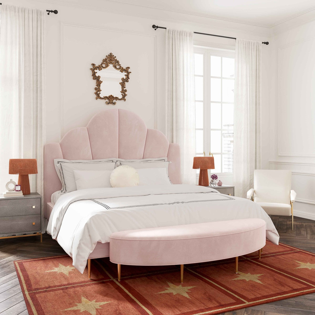 Banc complet en velours Bianca Blush