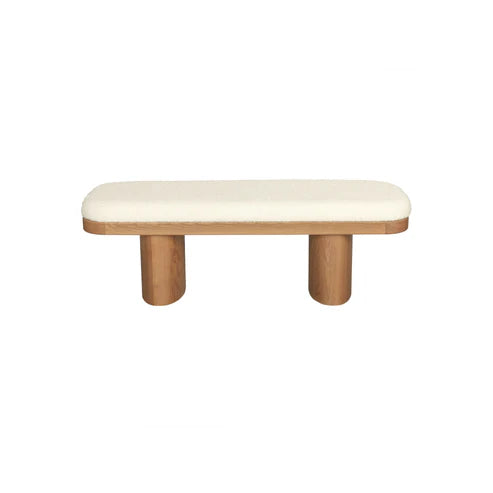 Ollie 48" White Performance Boucle Wooden Bench