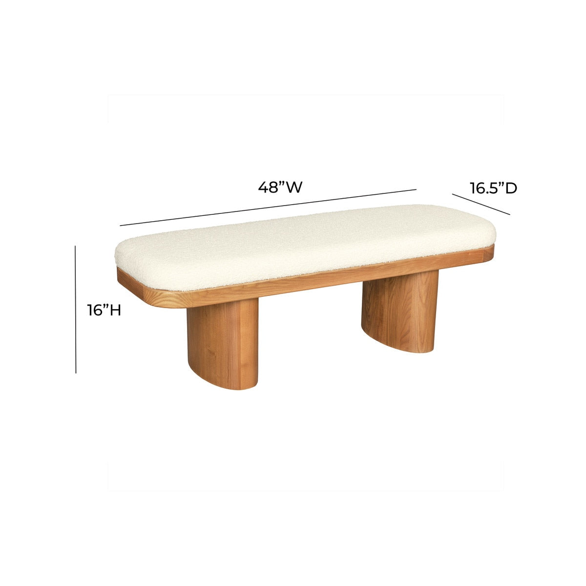 Ollie White Performance Boucle Wooden Bench