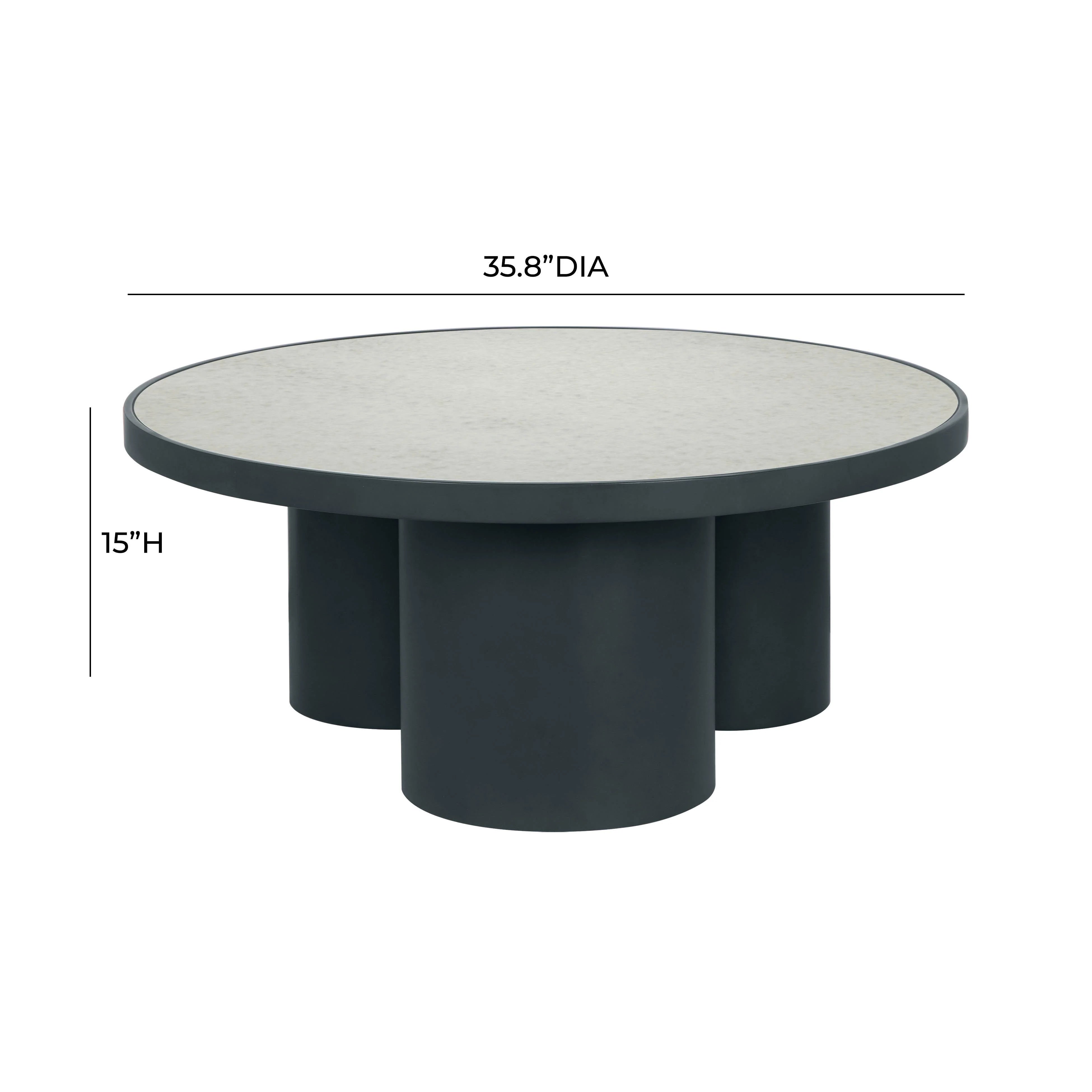 Nautilus 36" Antique Silver Mirrored Round Coffee Table
