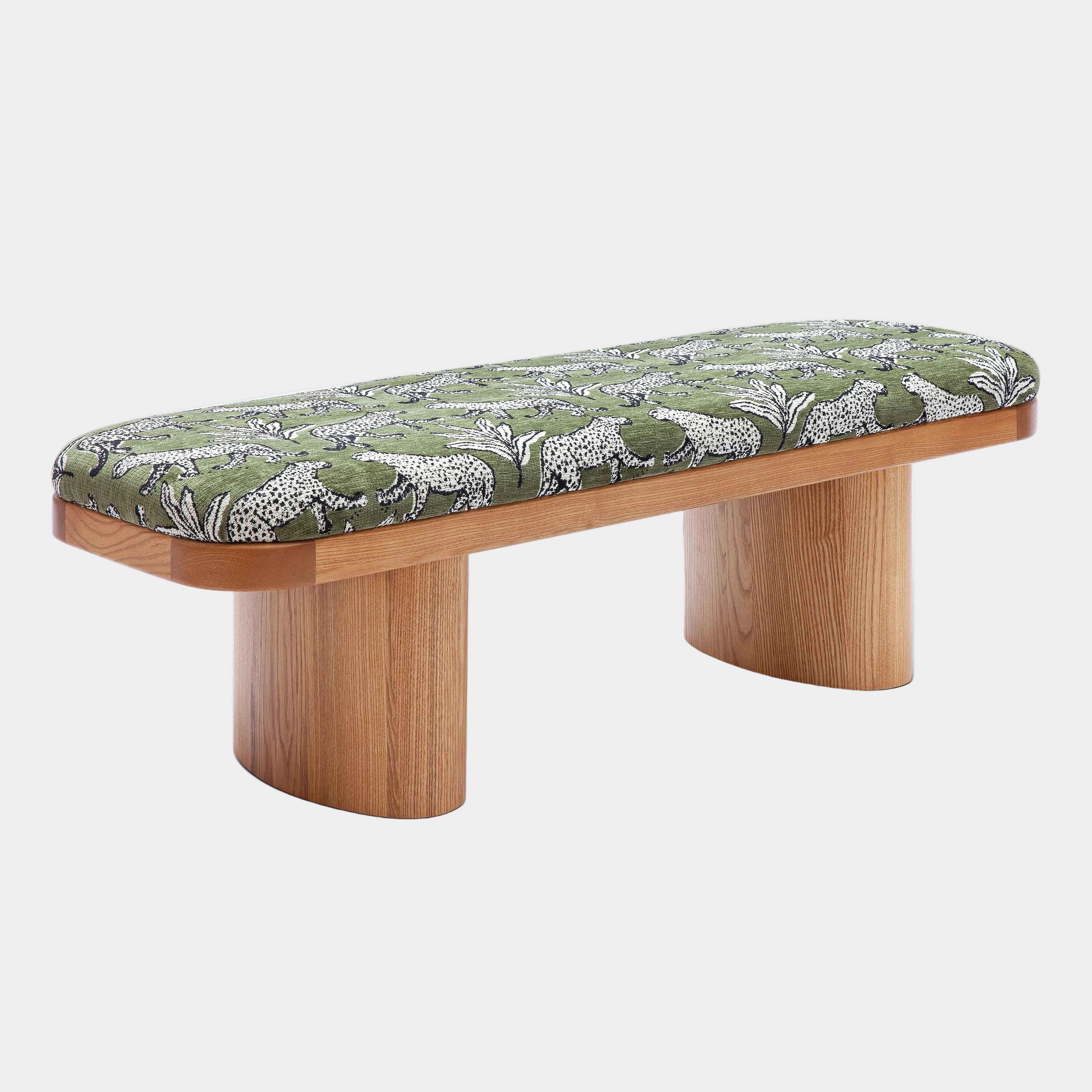 Ollie 48" Olive Green Leopard Jacquard Bench