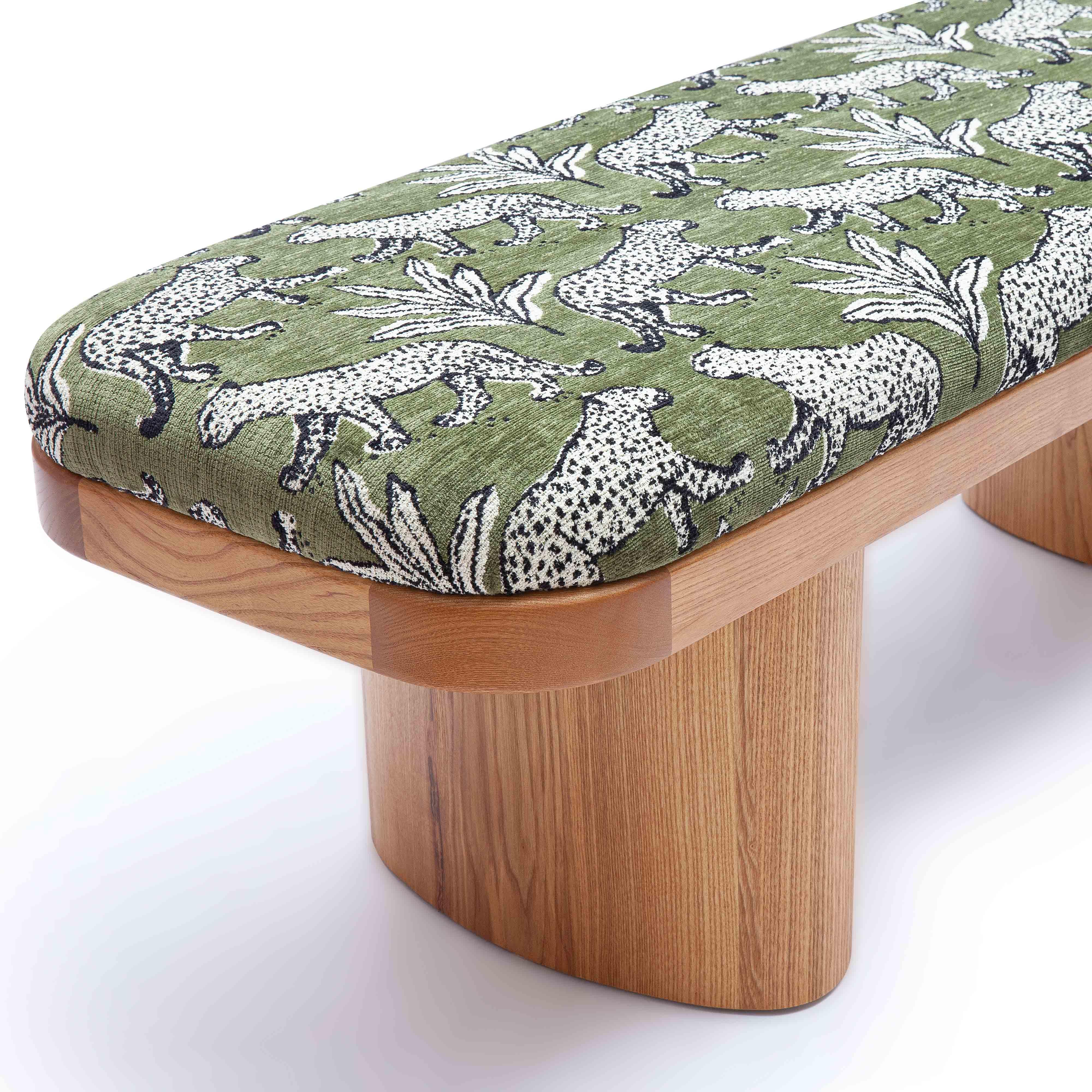Ollie 48" Olive Green Leopard Jacquard Bench