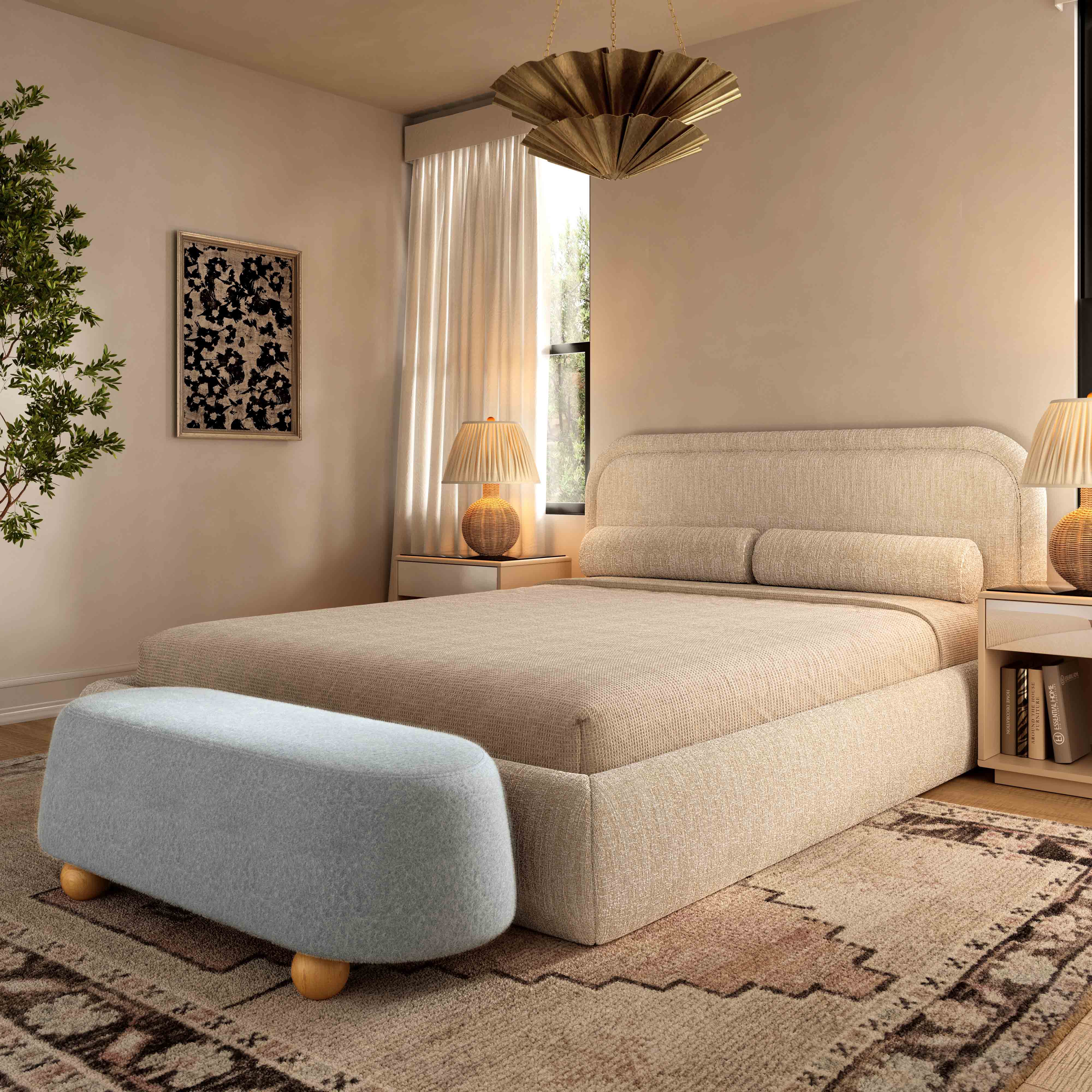 Jaine 48" Contract-Grade Faux Mohair Large Ottoman