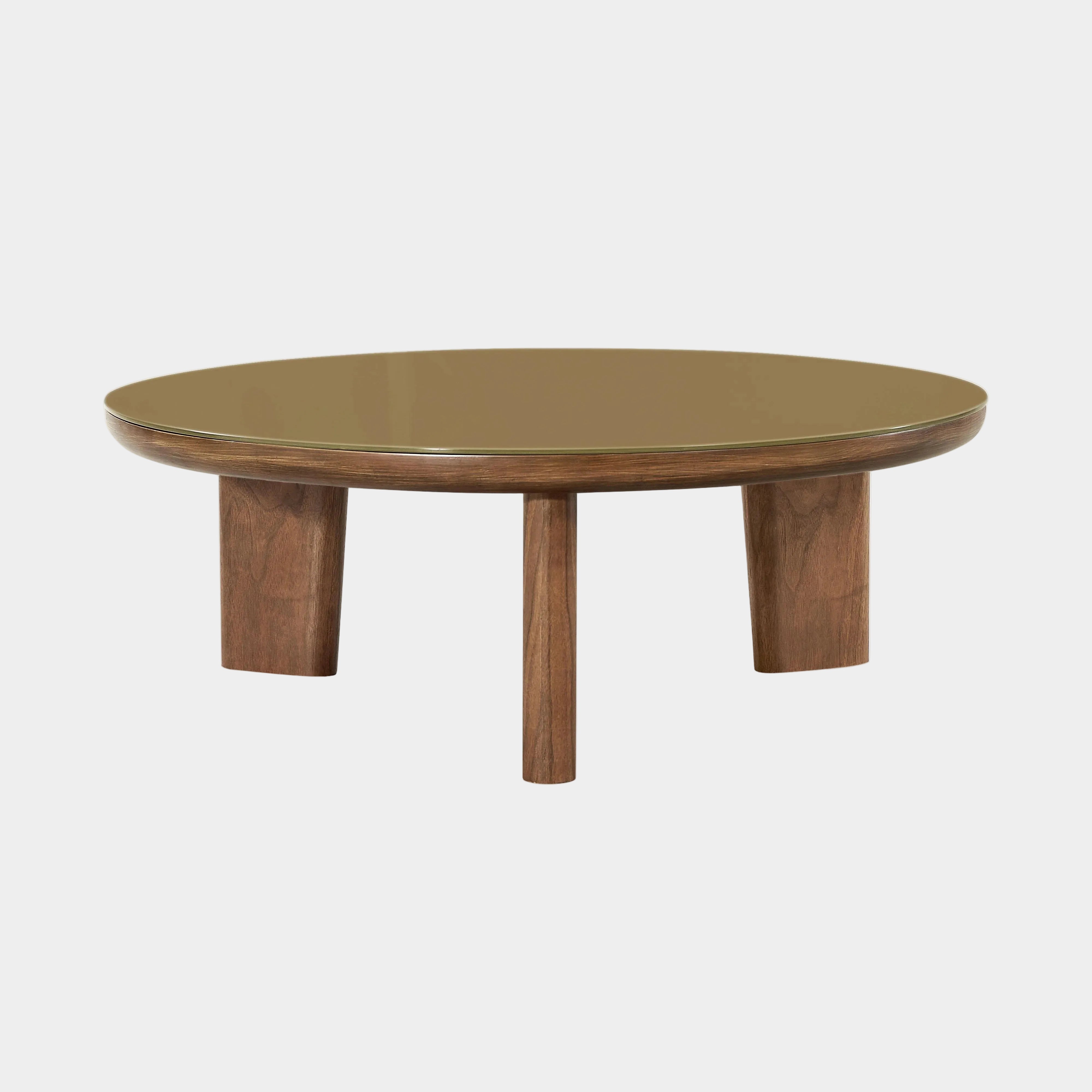 Oani 36" Walnut and Glass Round Coffee Table