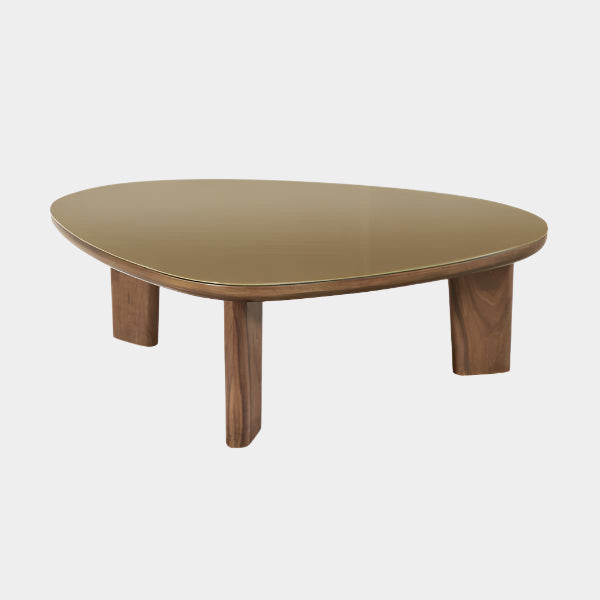 Oani Walnut and Glass Triangular Coffee Table