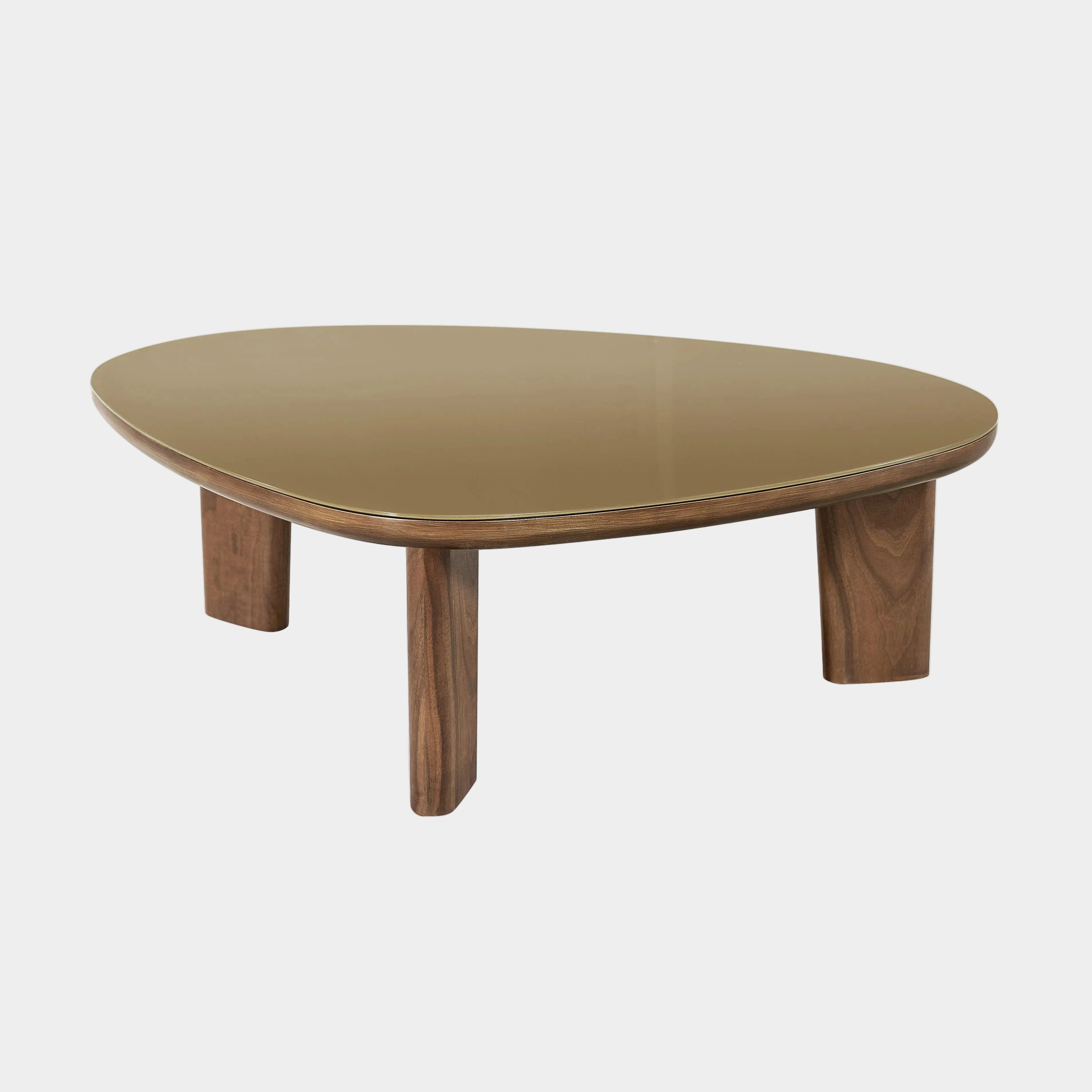 Oani 46" Walnut and Glass Triangular Coffee Table