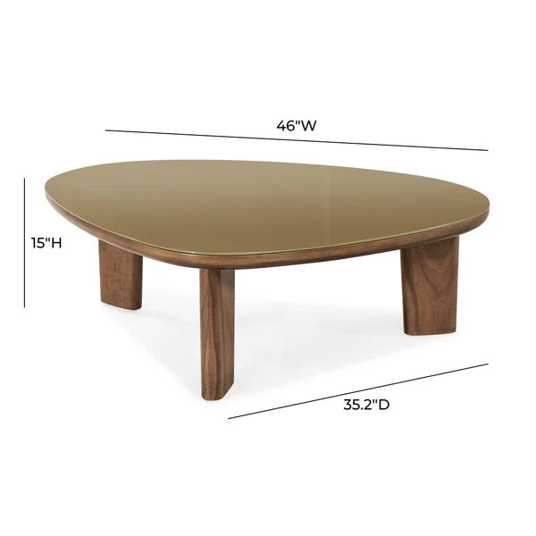 Oani Walnut and Glass Triangular Coffee Table
