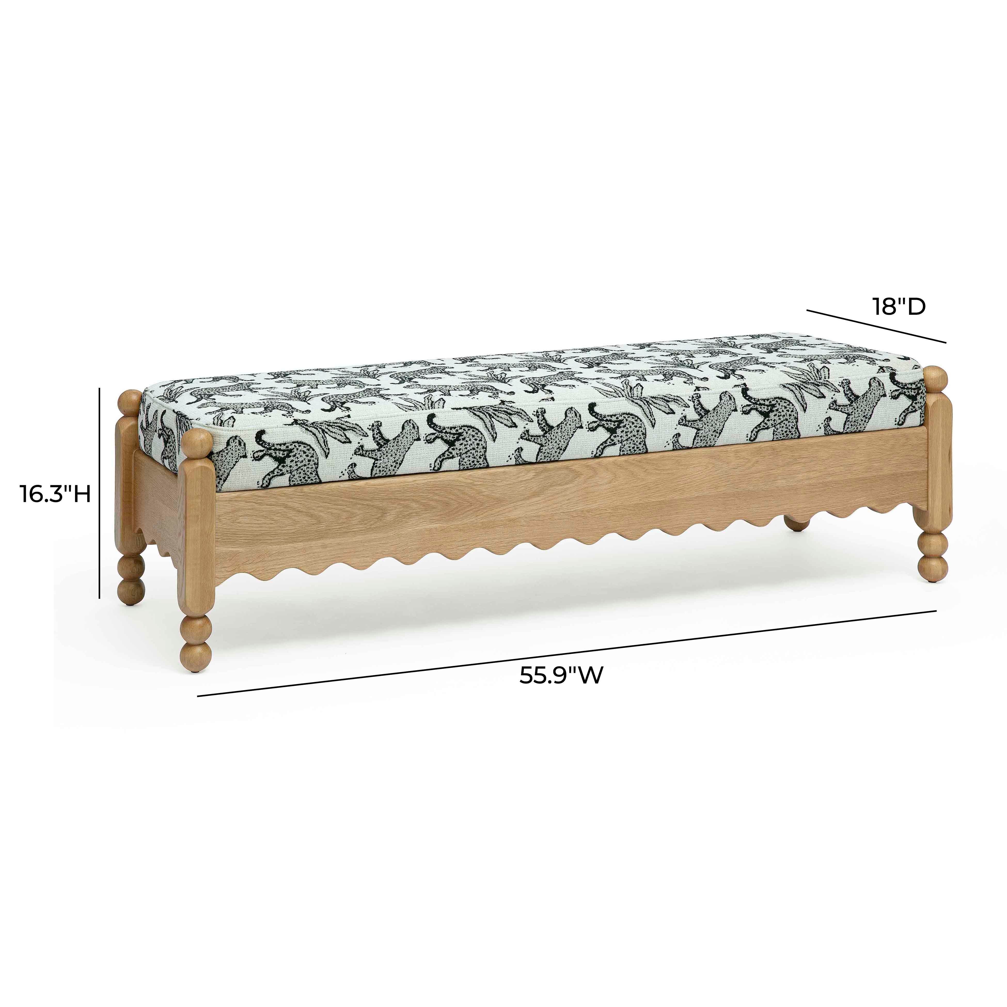 Thelma 56" Leopard Performance Jacquard Fabric Bench
