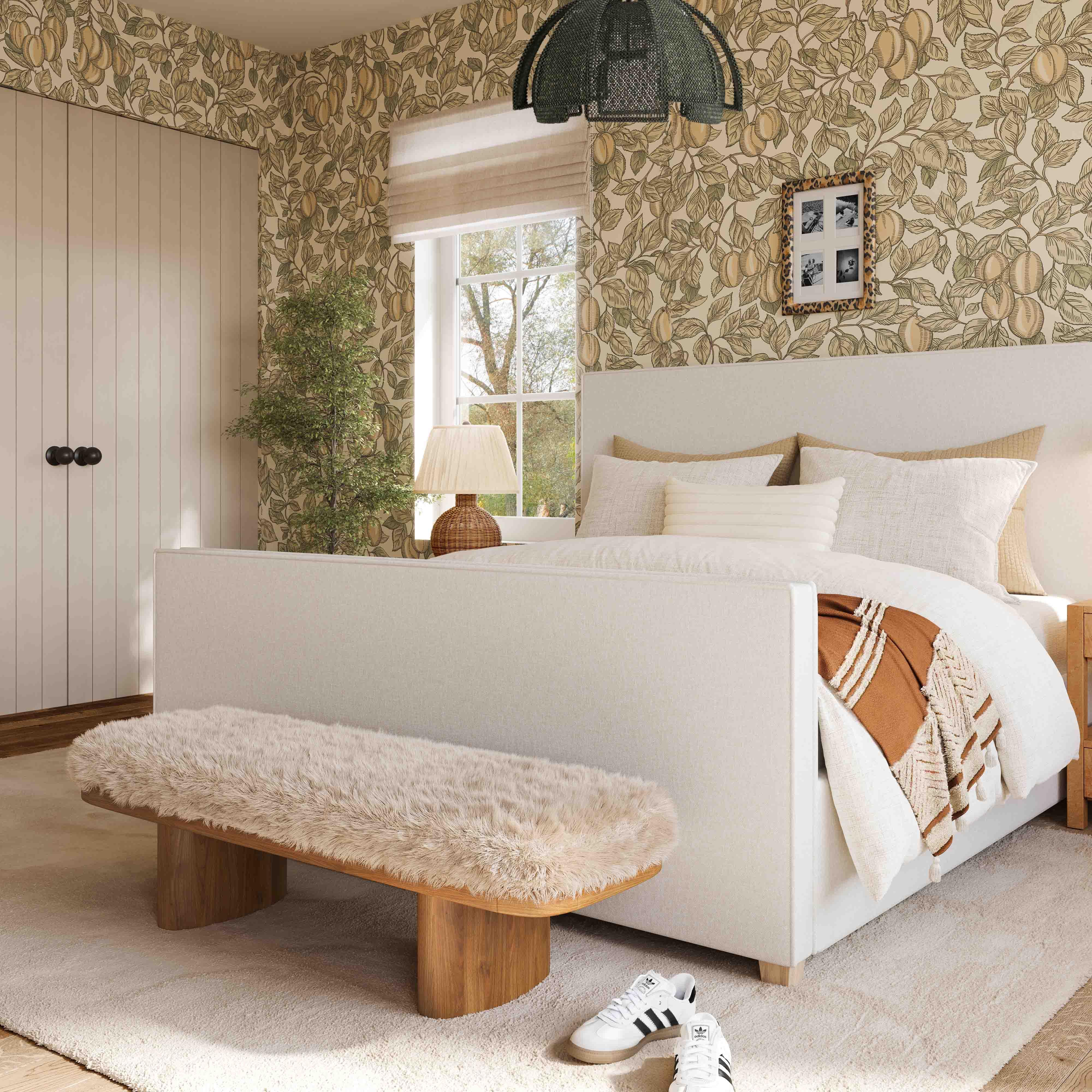 Ollie 56.5" Contract-Grade Straight Vegan Shearling Large Bench