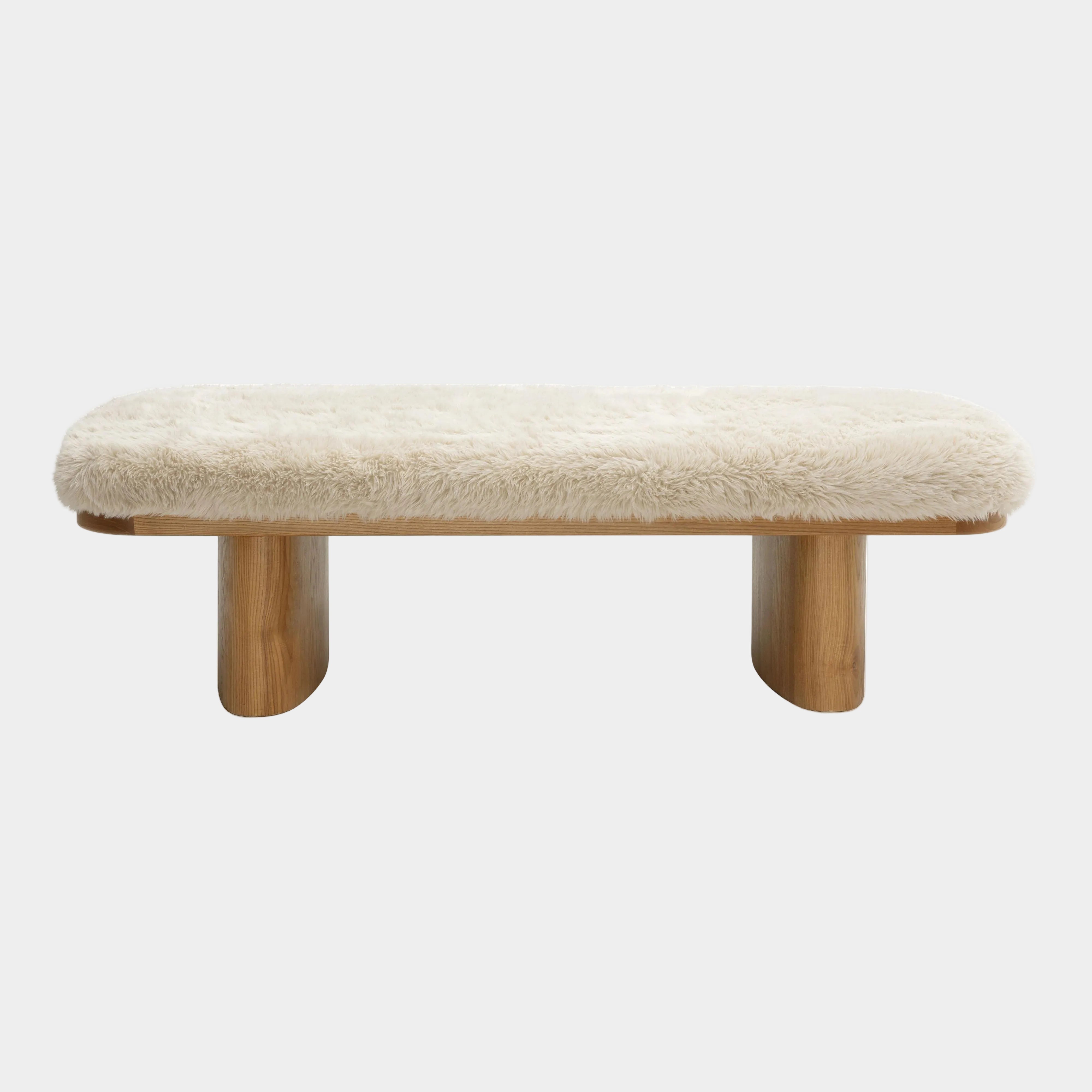 Ollie 56.5" Contract-Grade Straight Vegan Shearling Large Bench
