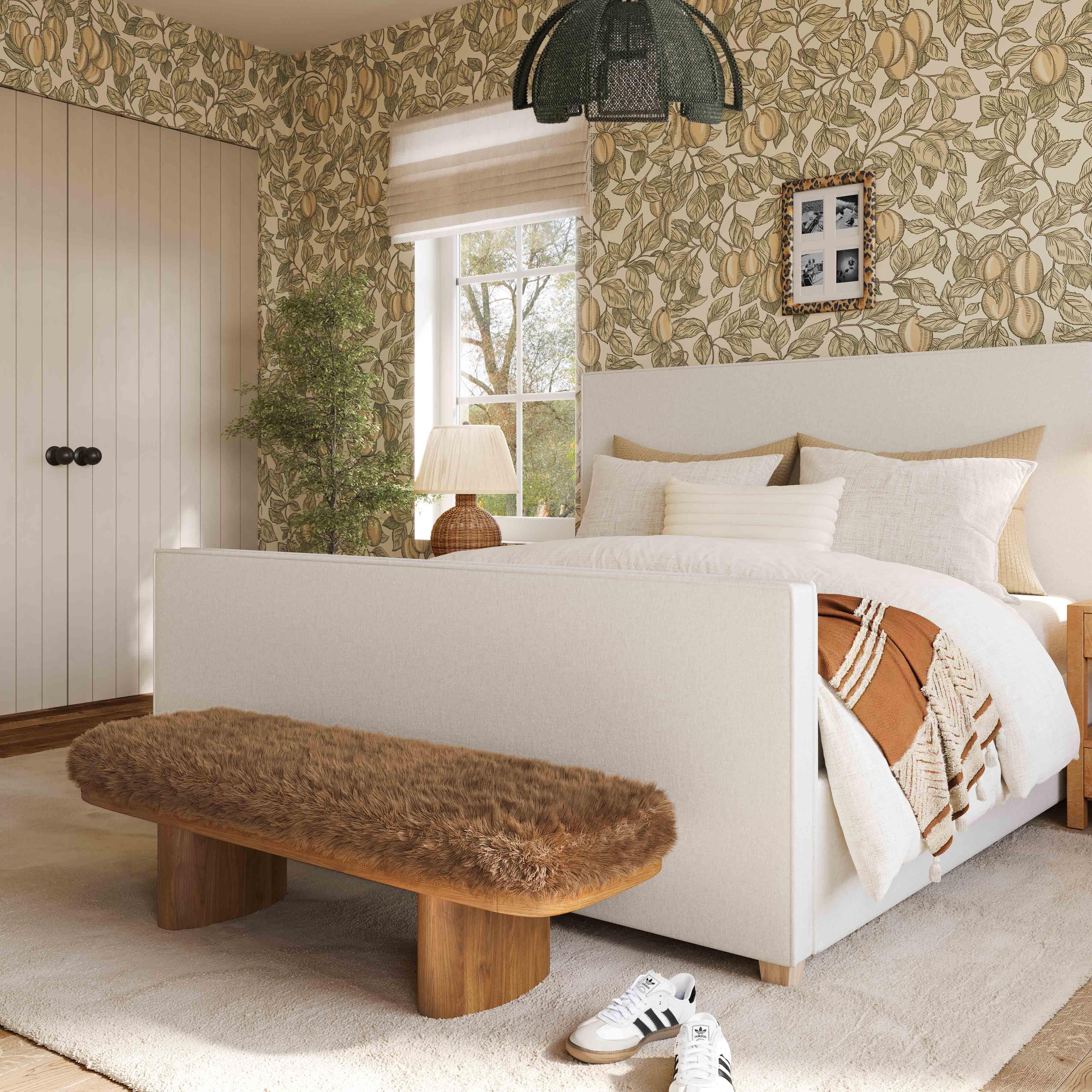 Ollie 56.5" Contract-Grade Straight Vegan Shearling Large Bench