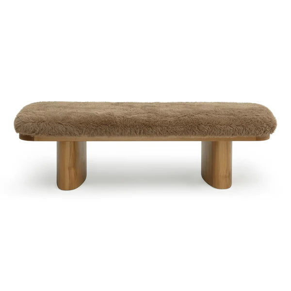Ollie Taupe Straight Vegan Shearling Large Bench