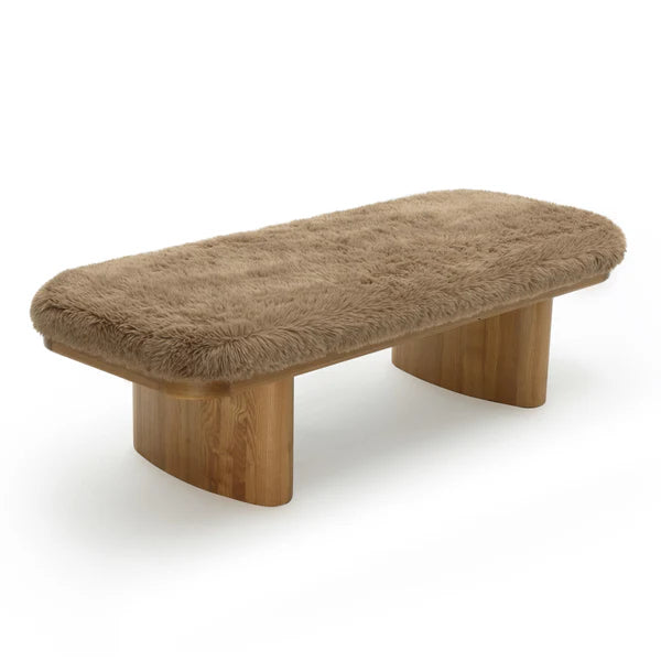 Ollie Taupe Straight Vegan Shearling Large Bench