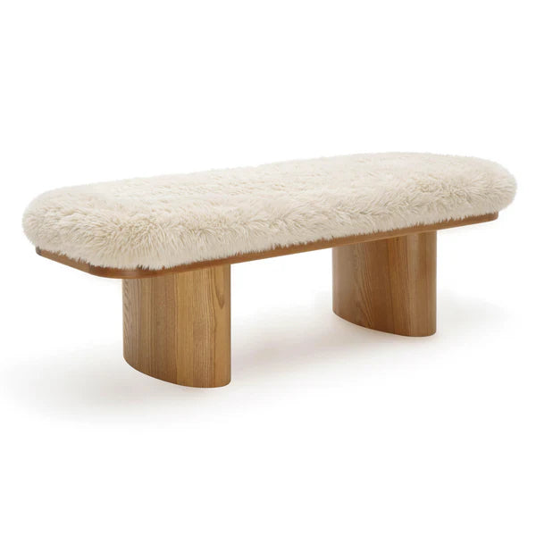 Ollie Natural Straight Vegan Shearling Bench