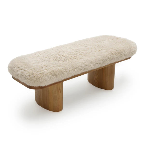 Ollie Natural Straight Vegan Shearling Bench