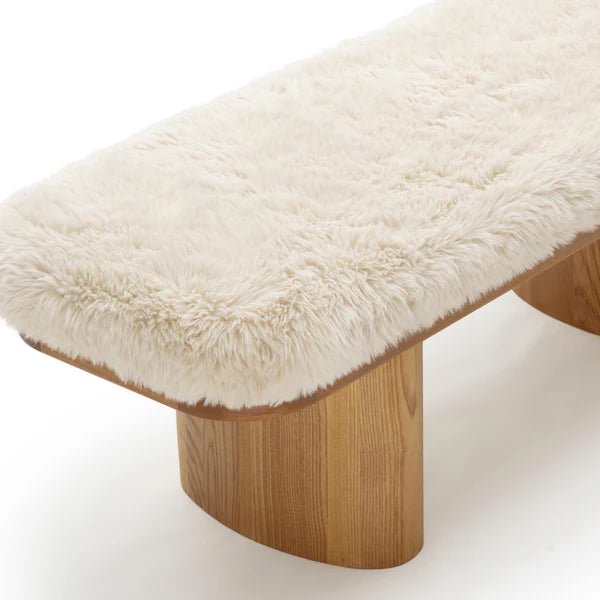 Ollie Natural Straight Vegan Shearling Bench