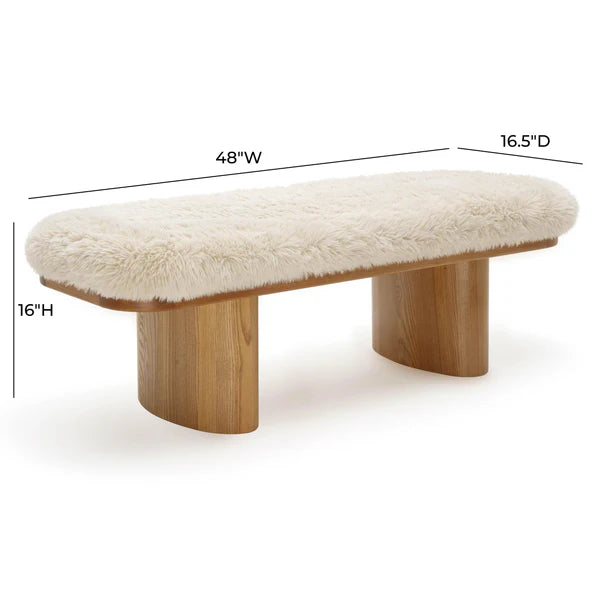 Ollie Natural Straight Vegan Shearling Bench