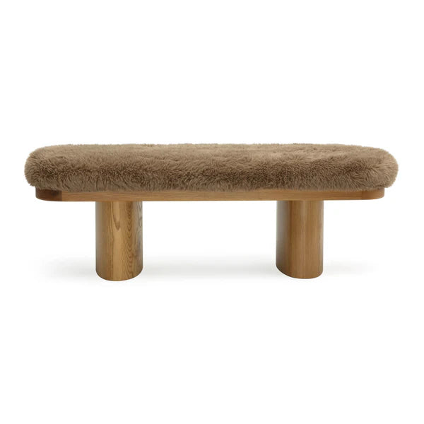 Ollie Taupe Straight Vegan Shearling Bench