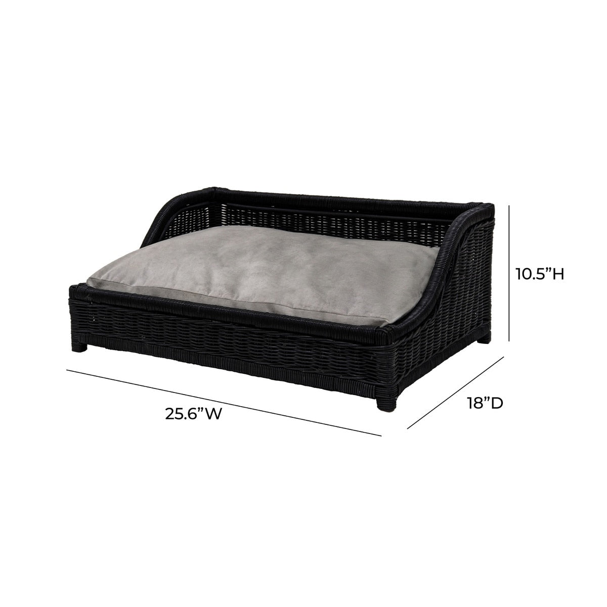 Lit pour petit animal de compagnie en rotin noir Poppy