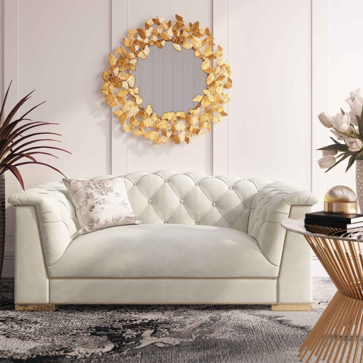 Farah Cream Velvet Loveseat by Inspire Me! Home Decor