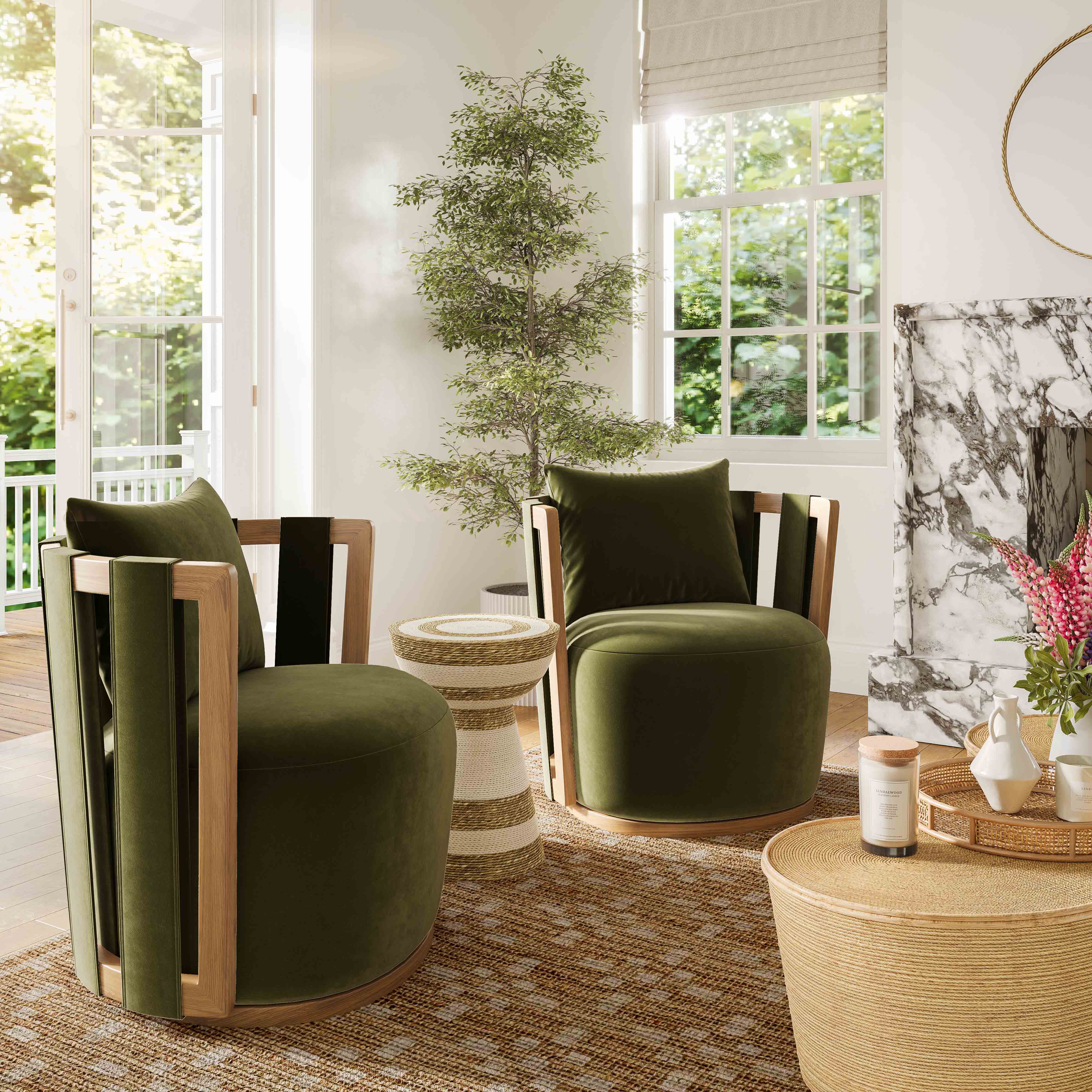 Paolo Upcycled Contract-Grade Fabric Swivel Accent Chair