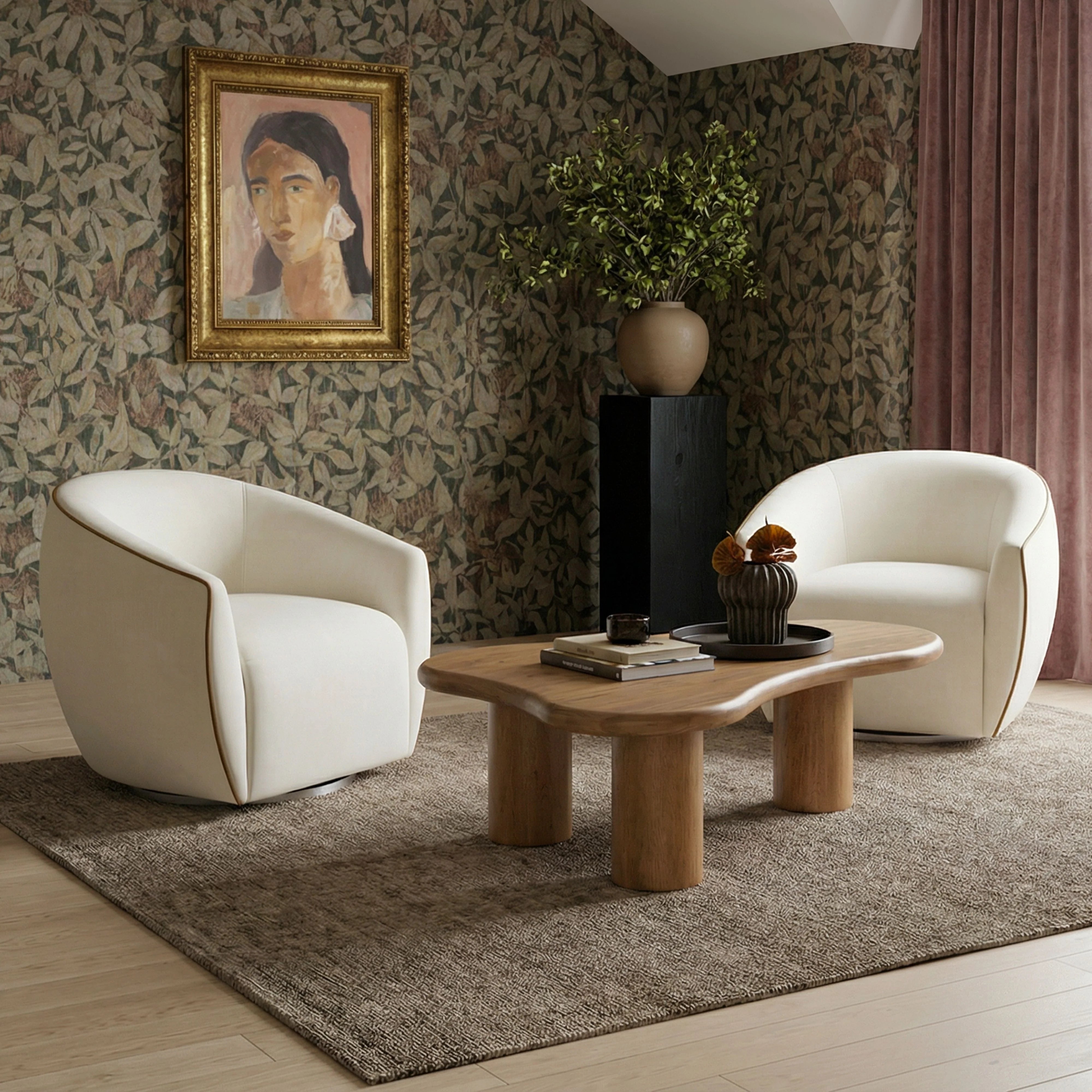 Jordan Contrast Piping Performance Velvet Swivel Accent Chair