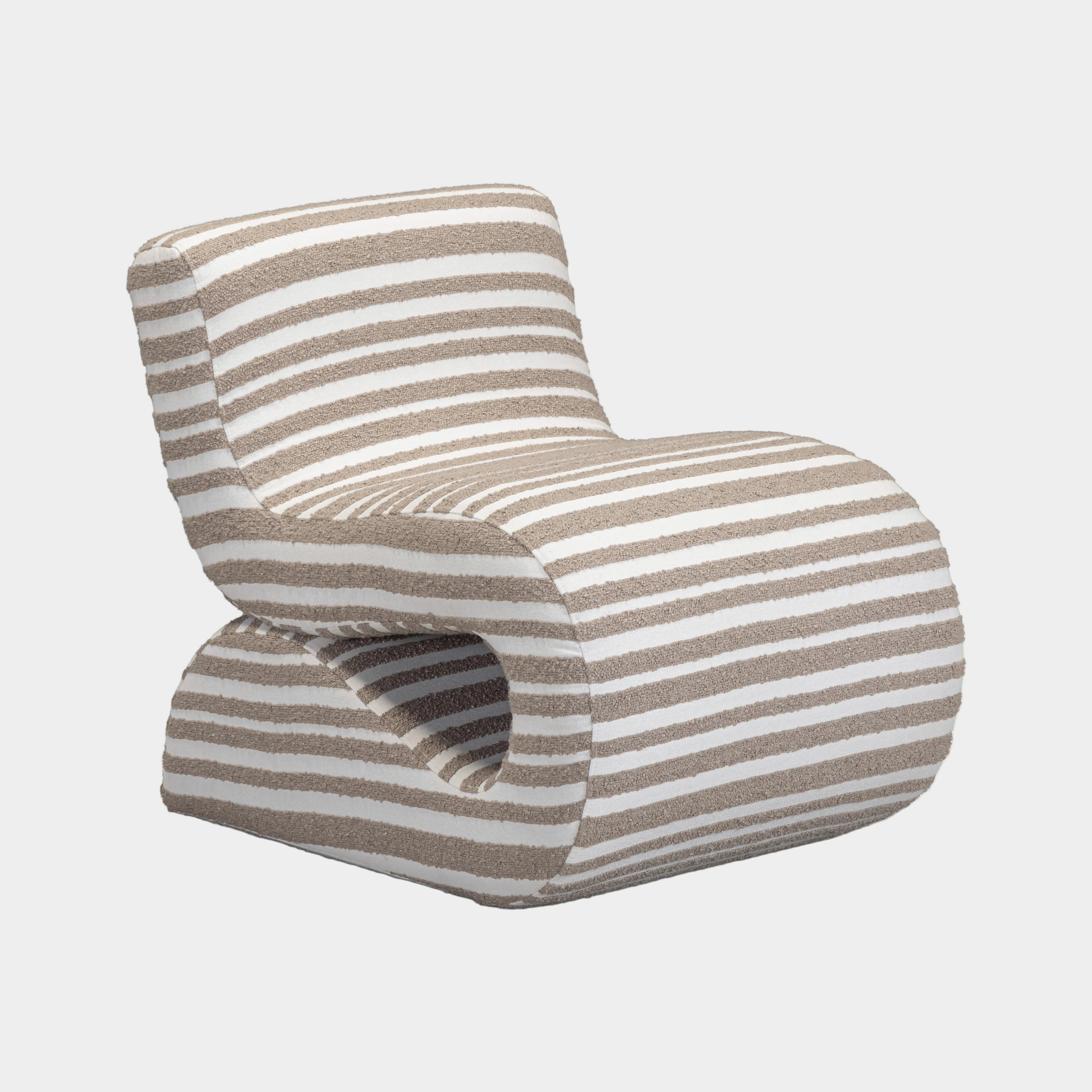 Senna Taupe Organic Stripes Contract-Grade Jacquard Fabric Accent Chair