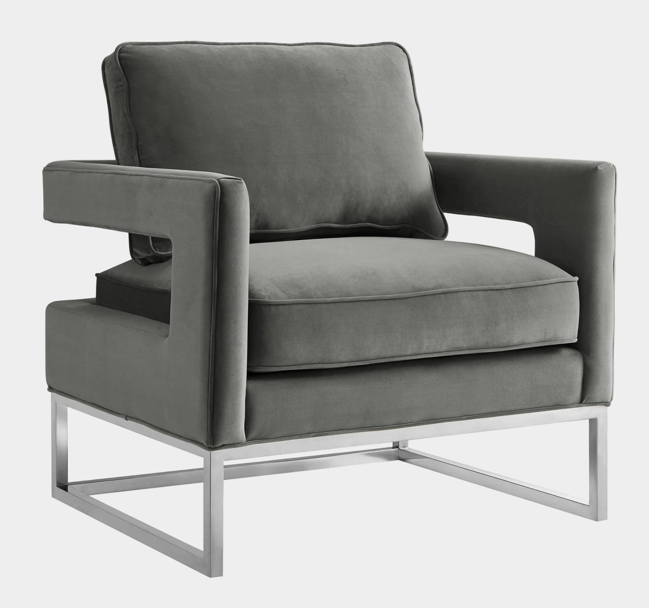 Chaise Avery en velours gris avec base argentée 