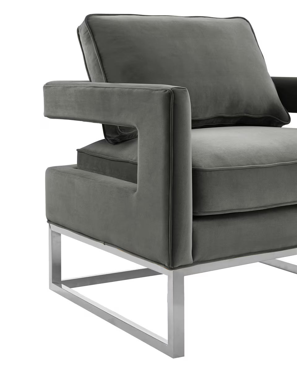 Avery Grey Velvet Chair with Silver Base