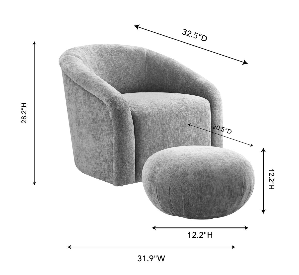 Ensemble chaise et pouf en chenille gris Boboli 